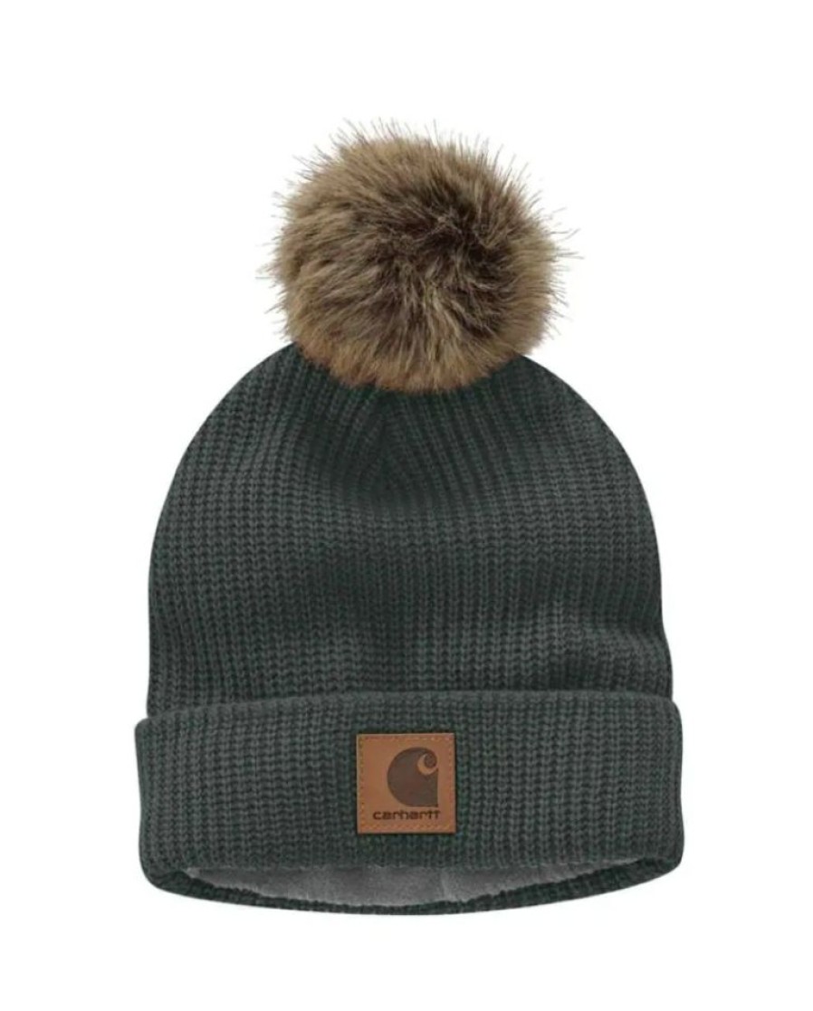 Ladies Hats * | Promotions Carhartt Ladies' Fleece Lined Pom Beanie