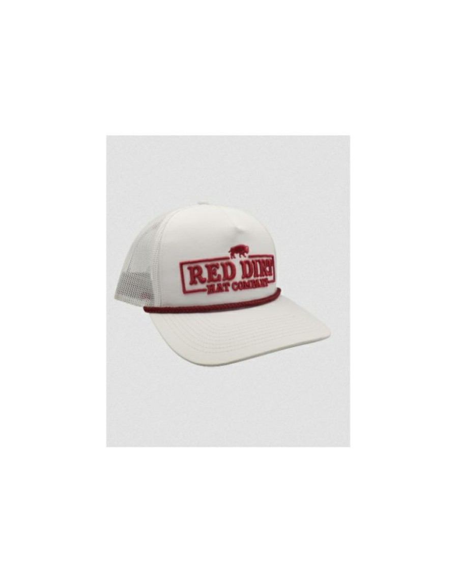 Mens Hats * | Premium Red Dirt Hat Co. Red Rope Buffalo White Cap