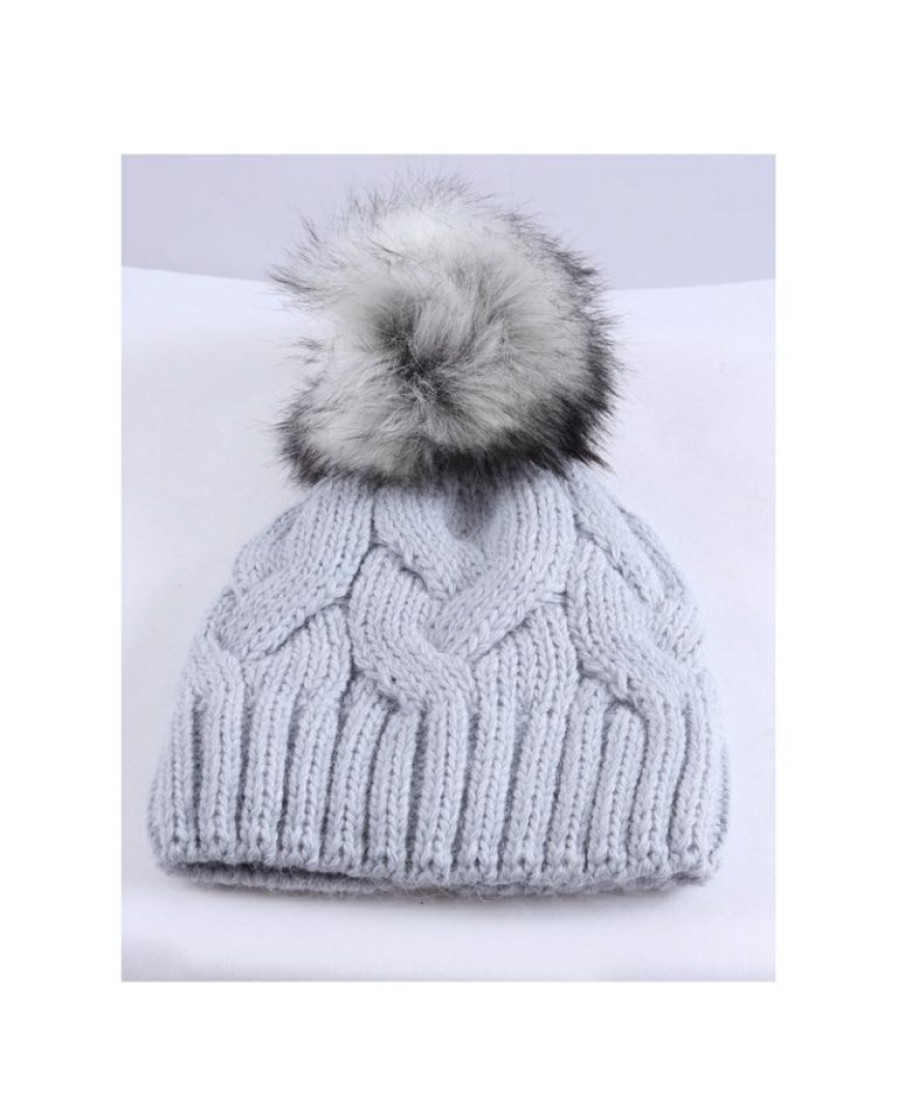 Ladies Hats * | Top Sellers Just 1 Time Ladies' Blue Faux Fur Pom Beanie