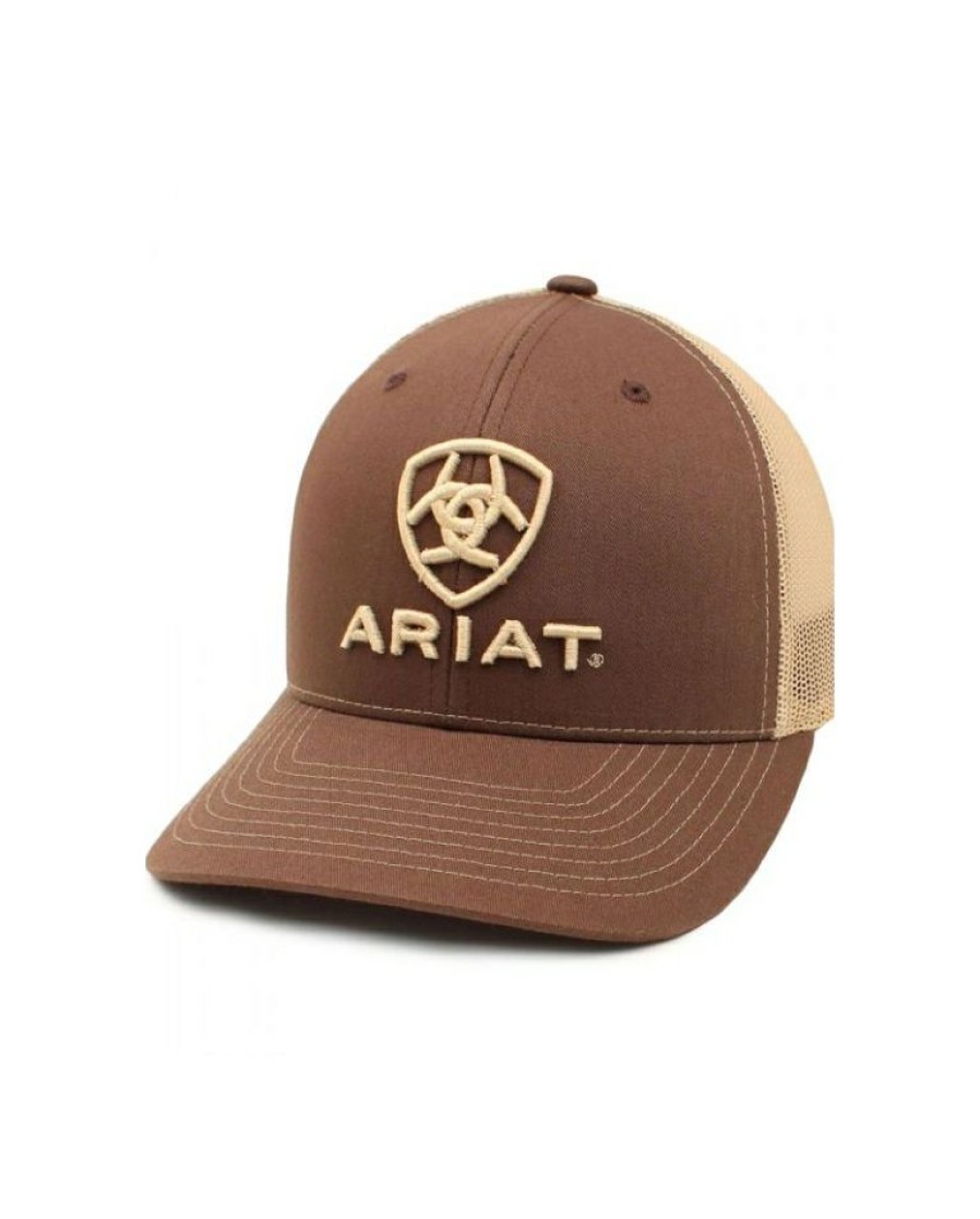 Mens Hats * | Discount Store Ariat Logo Cap Mesh Back Brown