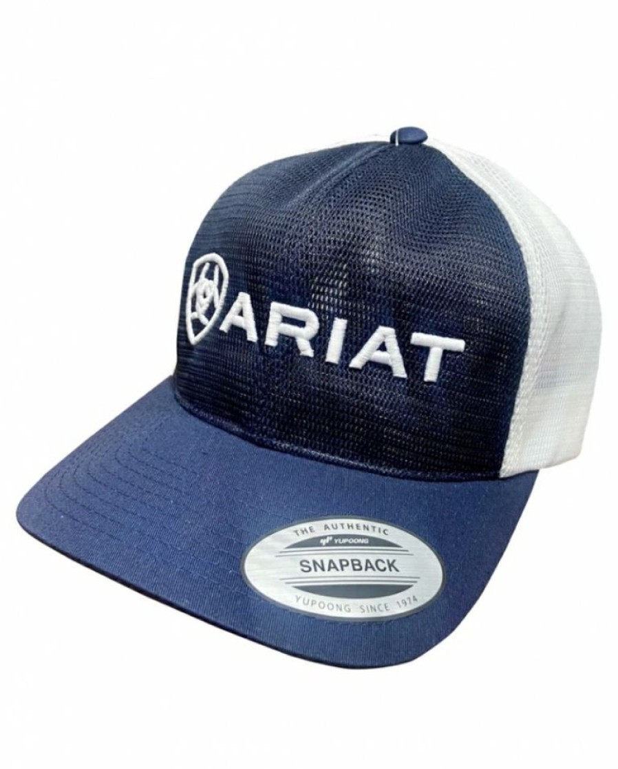 Mens Hats * | Discounts Ariat Men'S Logo Mesh Back Cap Navy