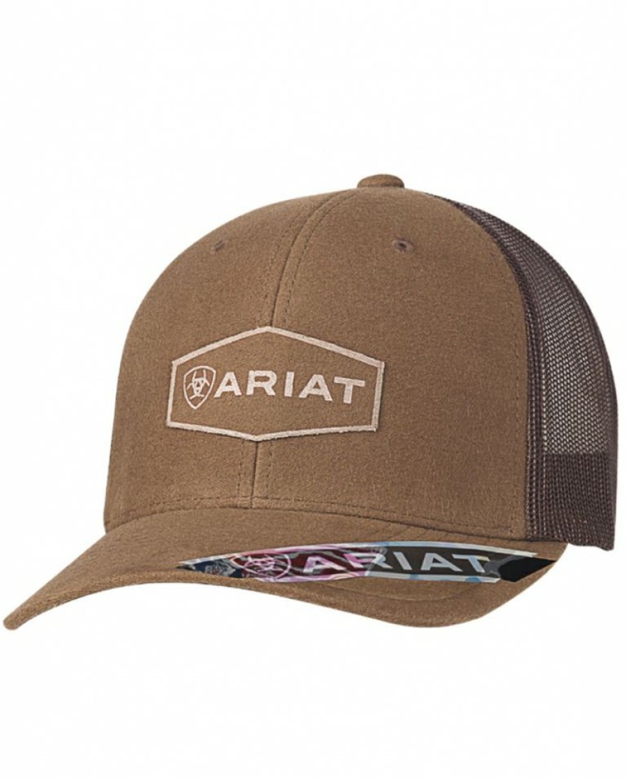 Mens Hats * | Discount Ariat Men'S Logo Mesh Back Cap Brown