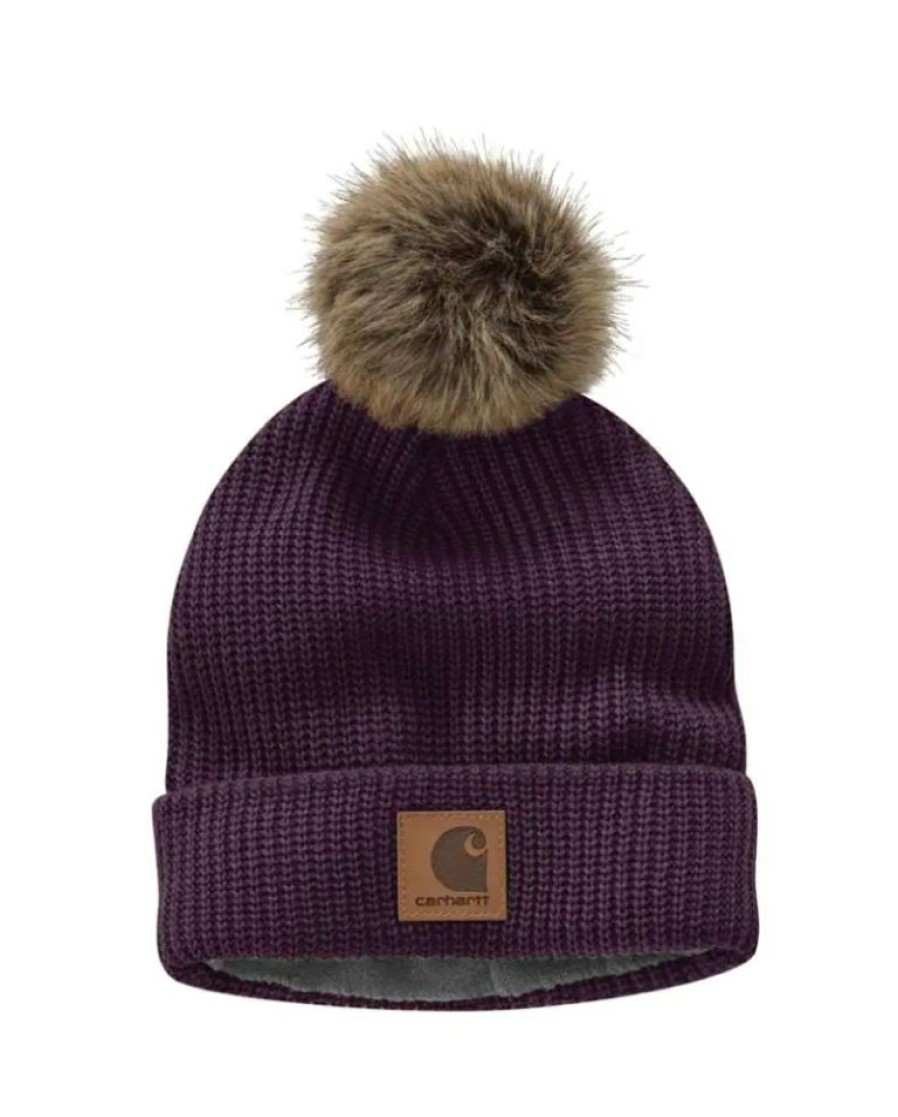 Ladies Hats * | Best Price Carhartt Ladies' Fleece Lined Pom Beanie