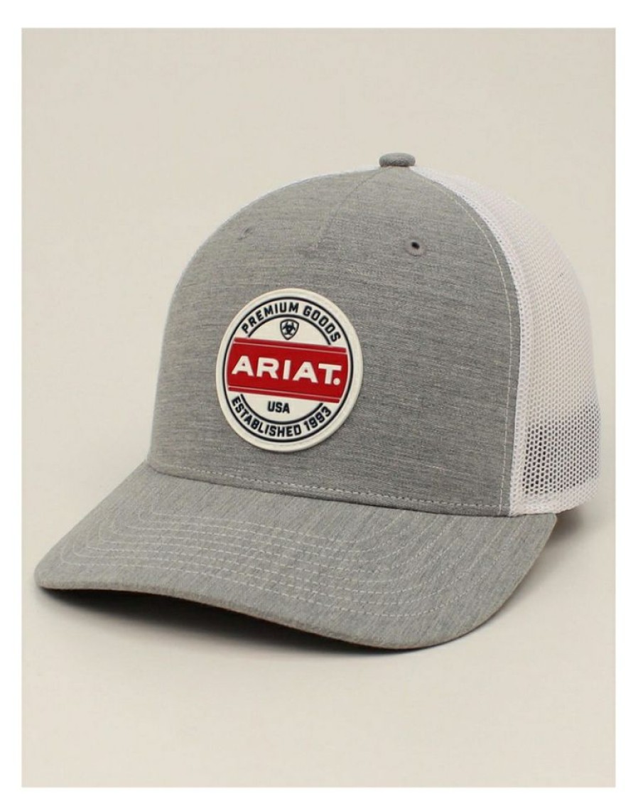 Mens Hats * | Promotions Ariat Men'S Logo Patch Cap Grey