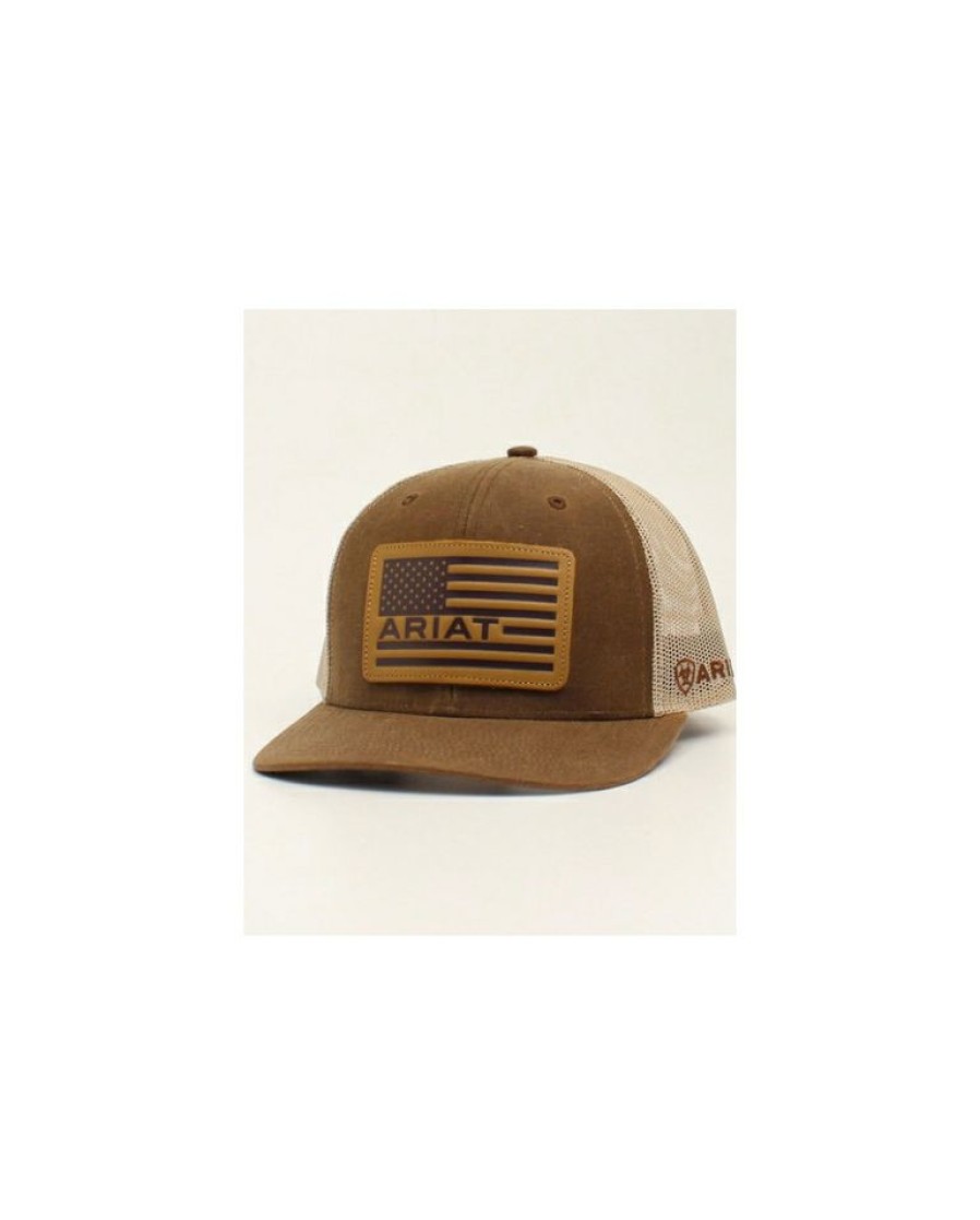 Mens Hats * | Top Sellers Ariat Brown Mesh Logo Cap