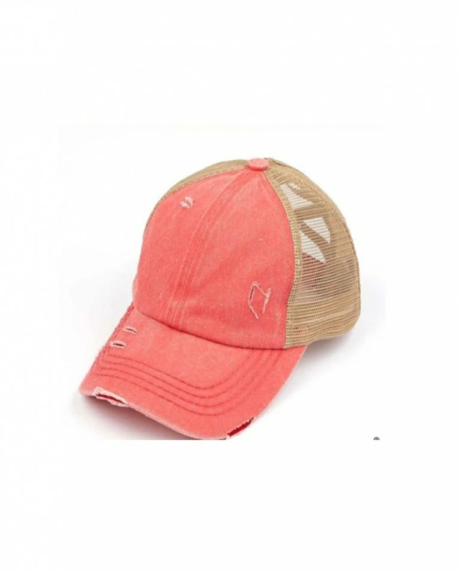 Ladies Hats * | Excellent Quality Girlie Girl Ladies' Coral Criss Cross Pony Cap