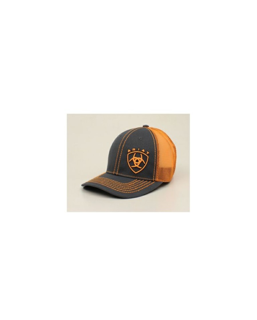 Mens Hats * | Discount Ariat Logo Adjustable Mesh Cap