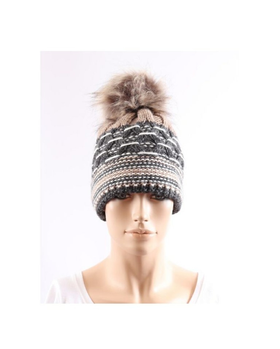 Ladies Hats * | Sells Cheap Just 1 Time Ladies' Vhi Faux Fur Pom Beanie