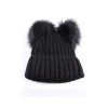 Ladies Hats * | Reasonable Price Just 1 Time Ladies' Black Dual Fur Pom Beanie